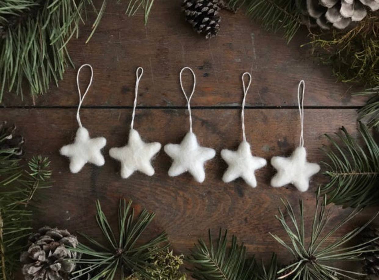 Felted Wool Star Ornament- set of 5