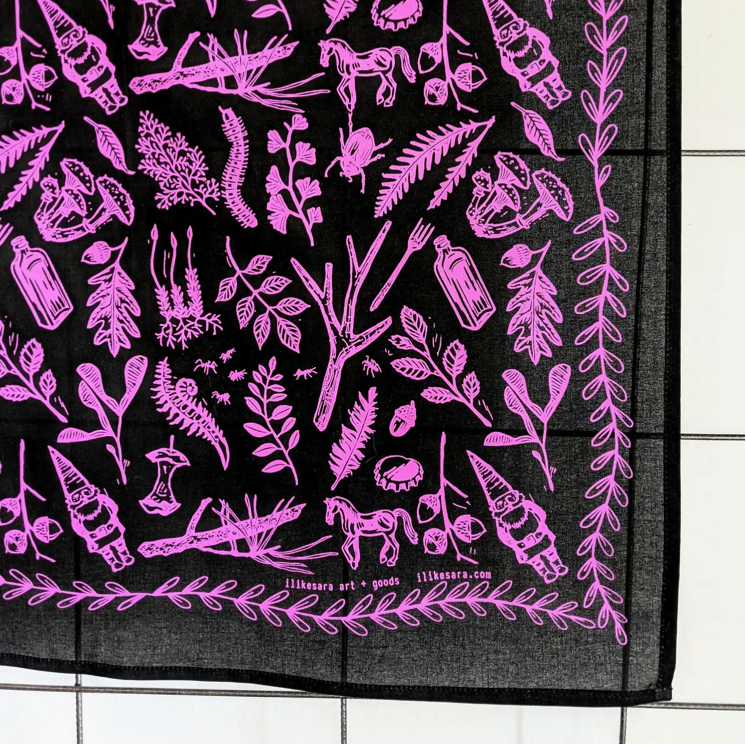 Bandana | Woodland Walk - Black/Fuchsia