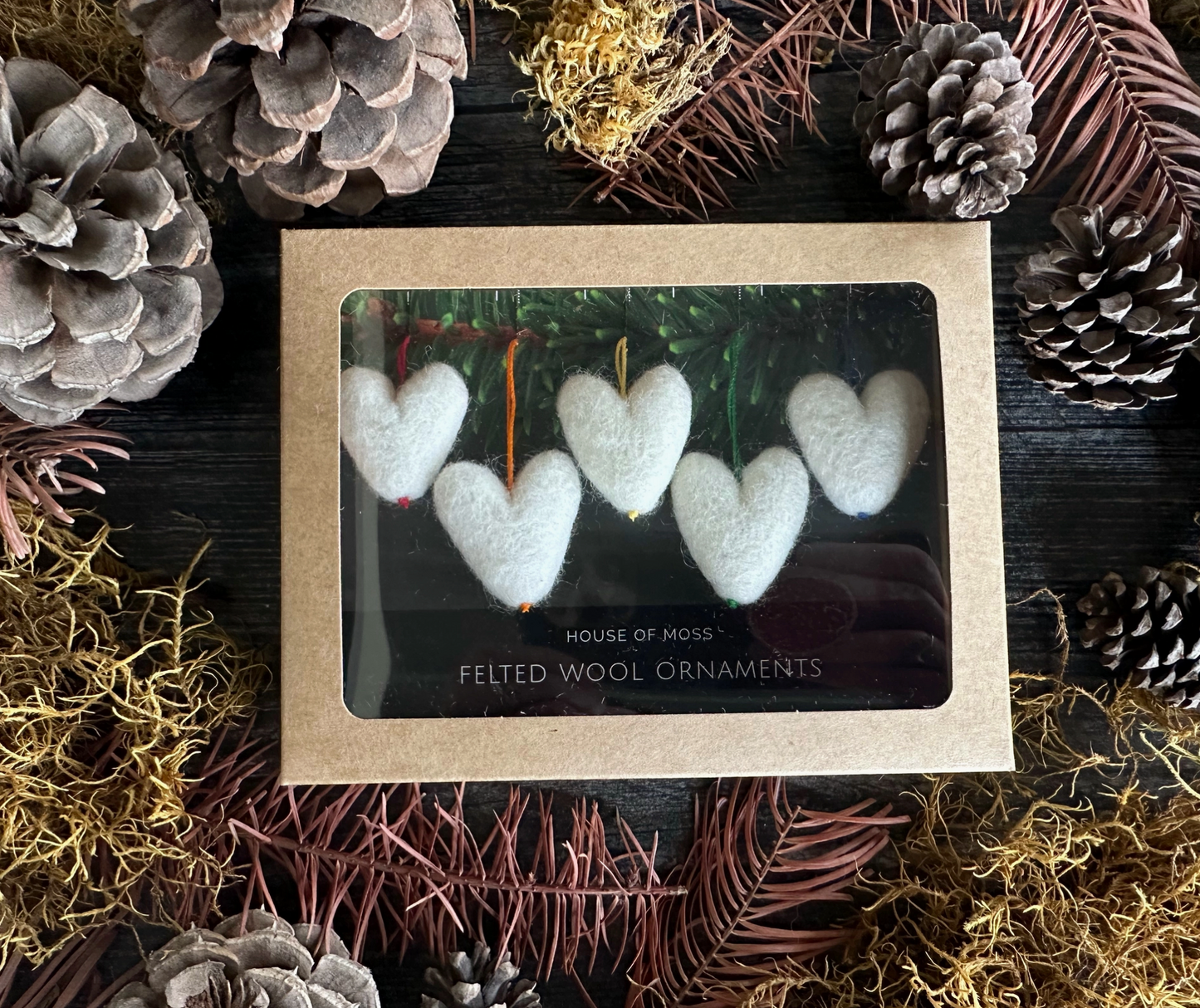 Felted Wool Mini Heart Ornament - Set of 5