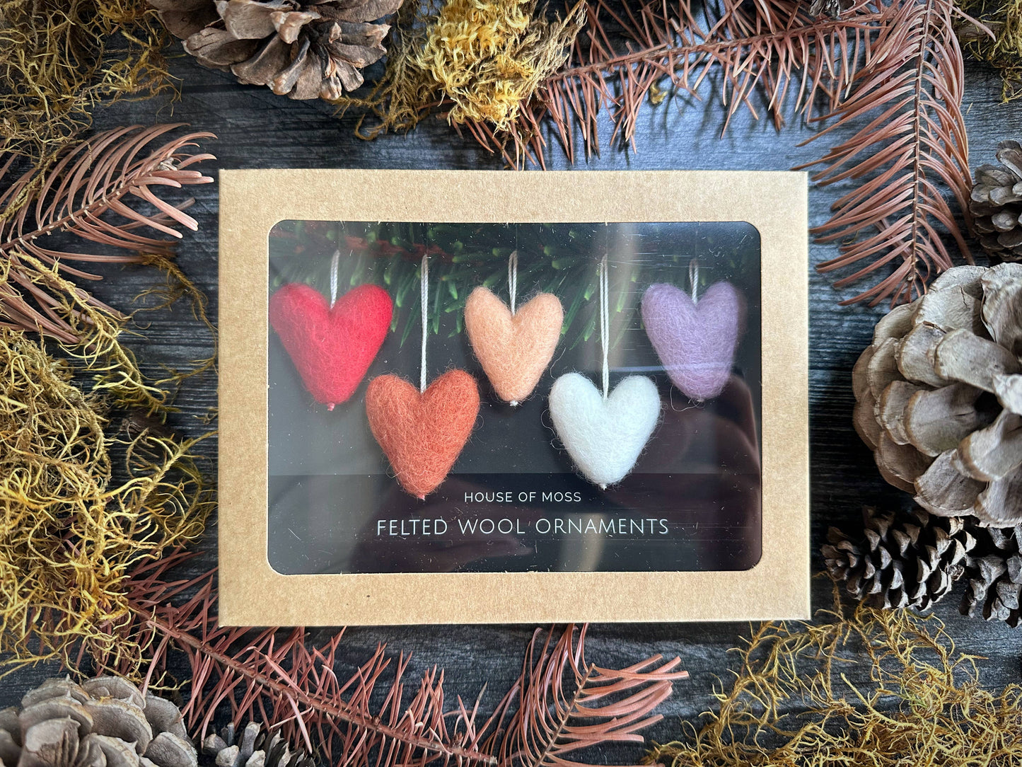 Felted Wool Mini Heart Ornament - Set of 5