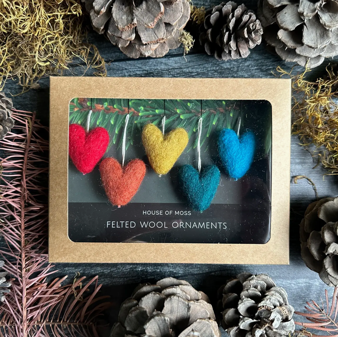 Felted Wool Mini Heart Ornament - Set of 5