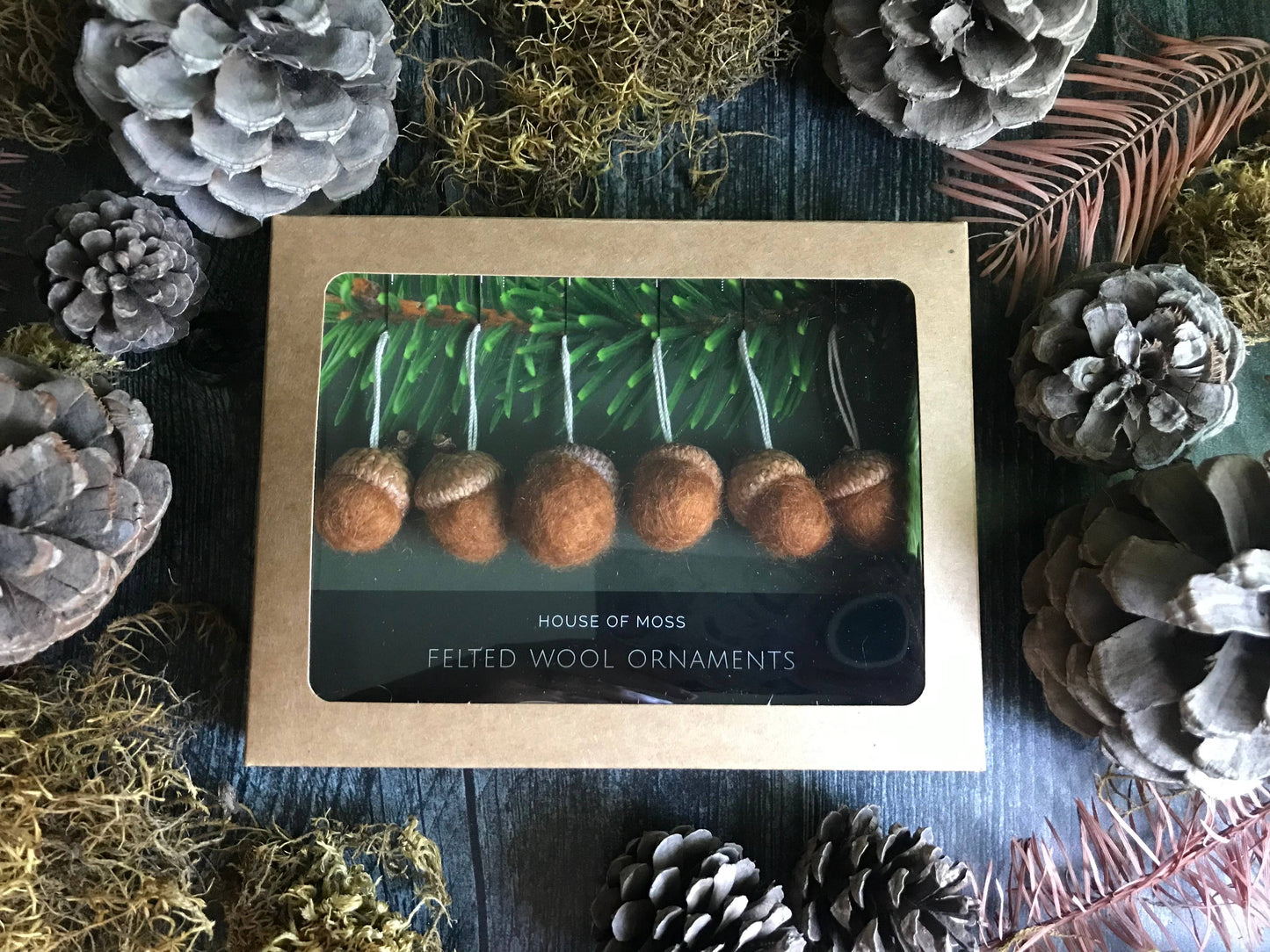 Felted Wool Mini Acorn Ornaments - Set of 6
